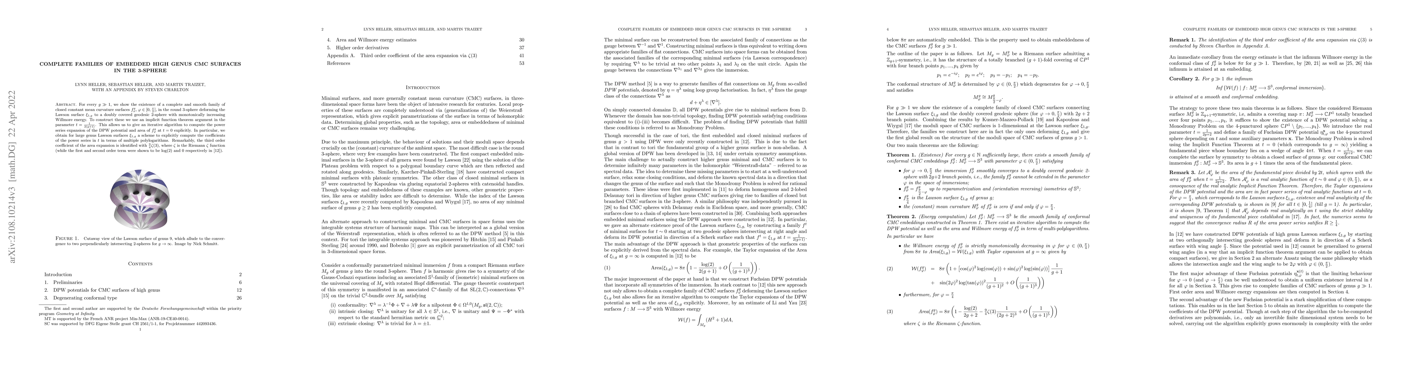 Thumbnail for Complete families of embedded high genus CMC surfaces in the 3-sphere
  (with an appendix by Steven Charlton)