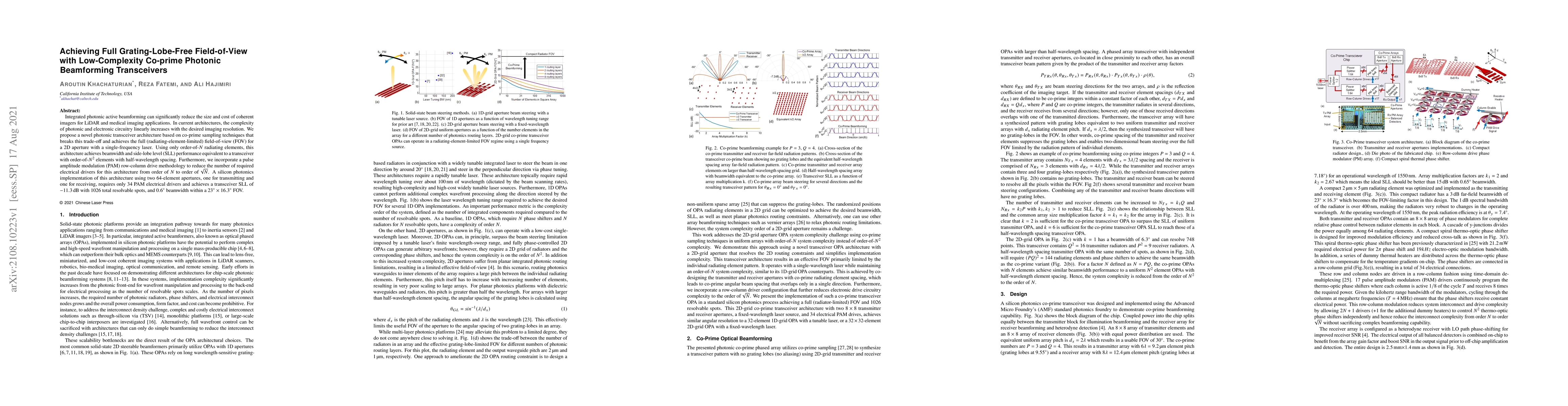 Thumbnail for Achieving Full Grating-Lobe-Free Field-of-View with Low-Complexity
  Co-prime Photonic Beamforming Transceivers