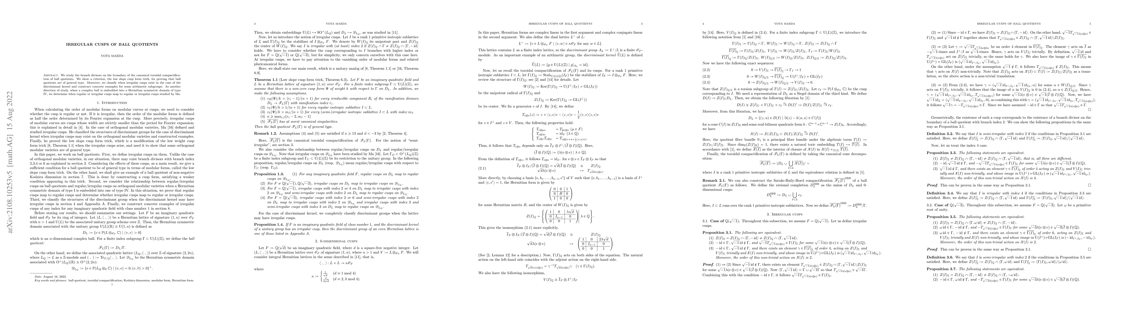 Thumbnail for Irregular cusps of ball quotients