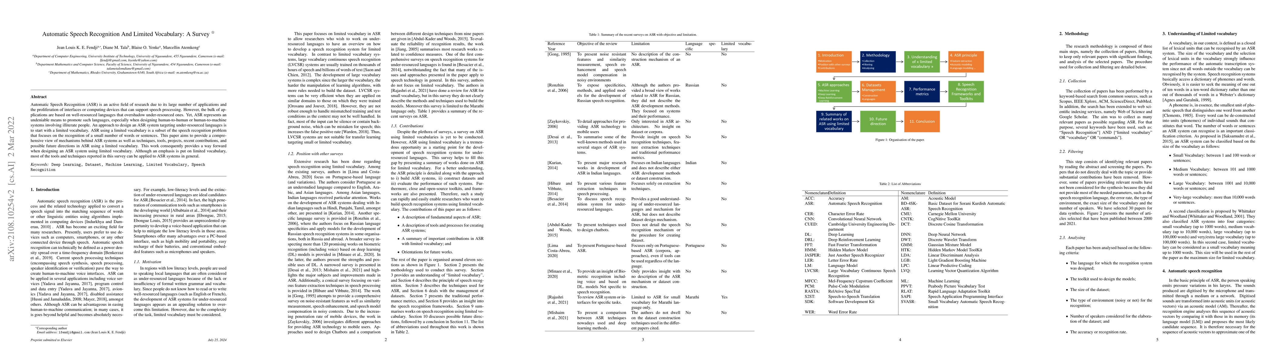 Thumbnail for Automatic Speech Recognition And Limited Vocabulary: A Survey