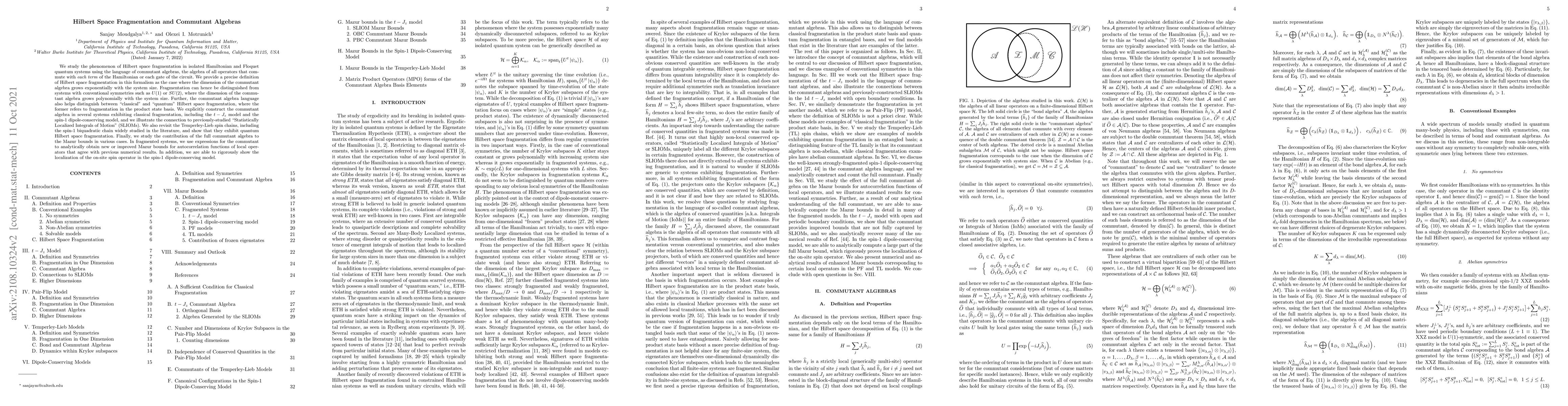 Thumbnail for Hilbert Space Fragmentation and Commutant Algebras