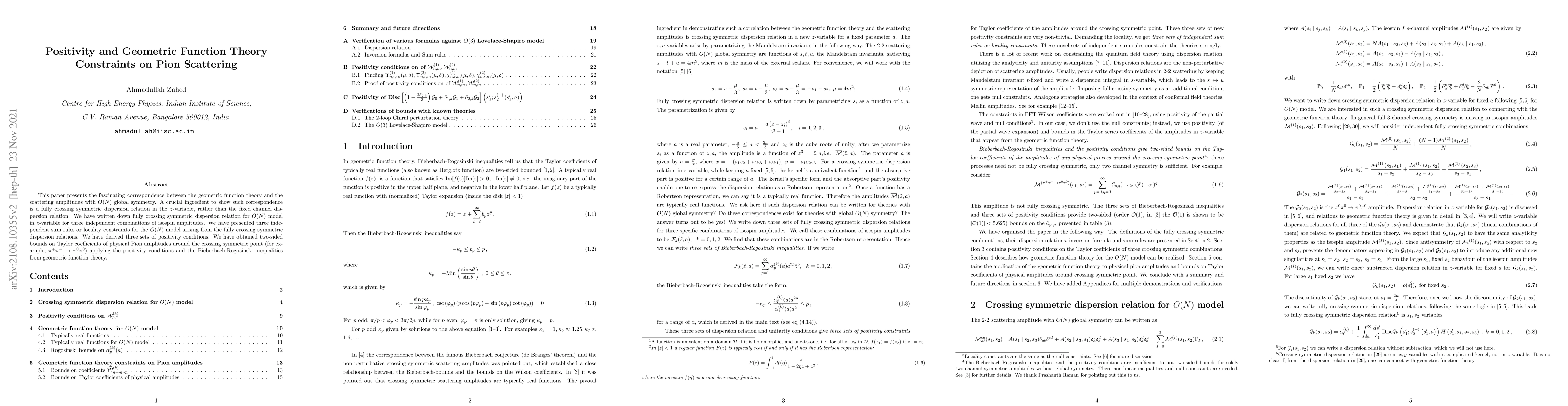 Thumbnail for Positivity and Geometric Function Theory Constraints on Pion Scattering