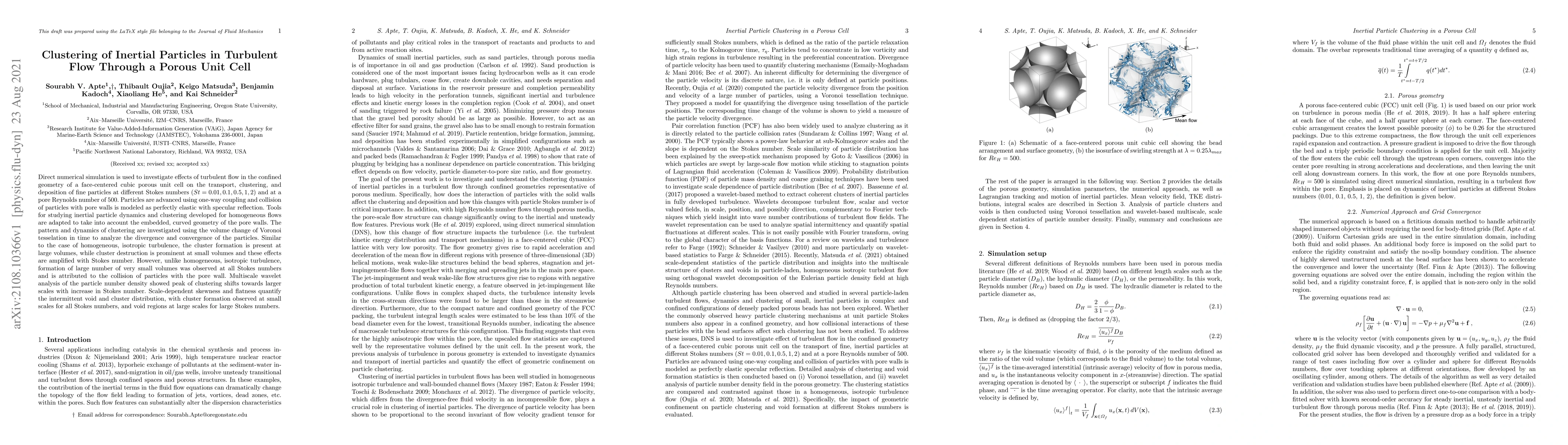 Thumbnail for Clustering of Inertial Particles in Turbulent Flow Through a Porous Unit
  Cell
