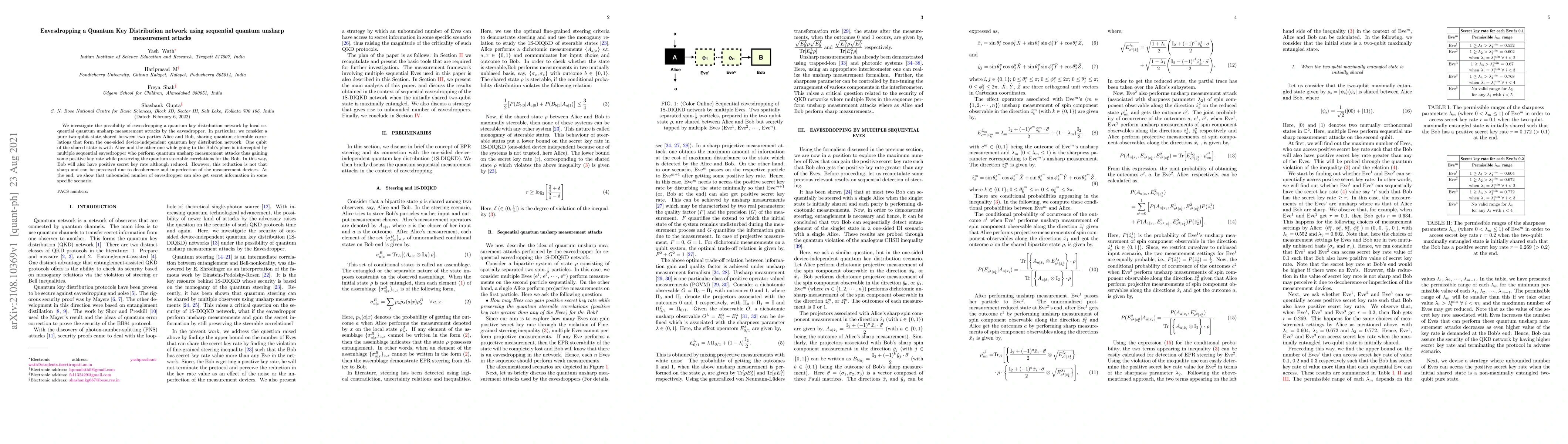 Thumbnail for Eavesdropping a Quantum Key Distribution network using sequential
  quantum unsharp measurement attacks