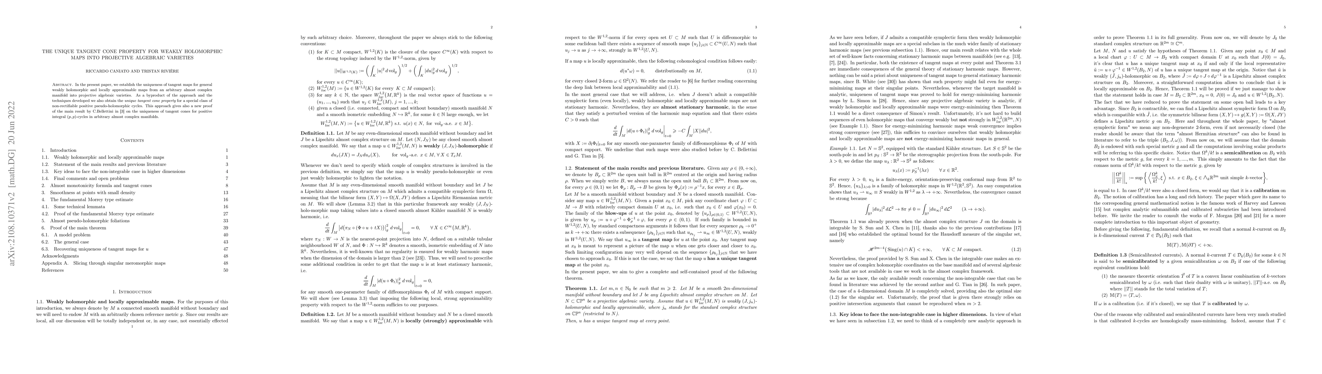 Thumbnail for The Unique Tangent Cone Property for Weakly Holomorphic Maps into
  Projective Algebraic Varieties