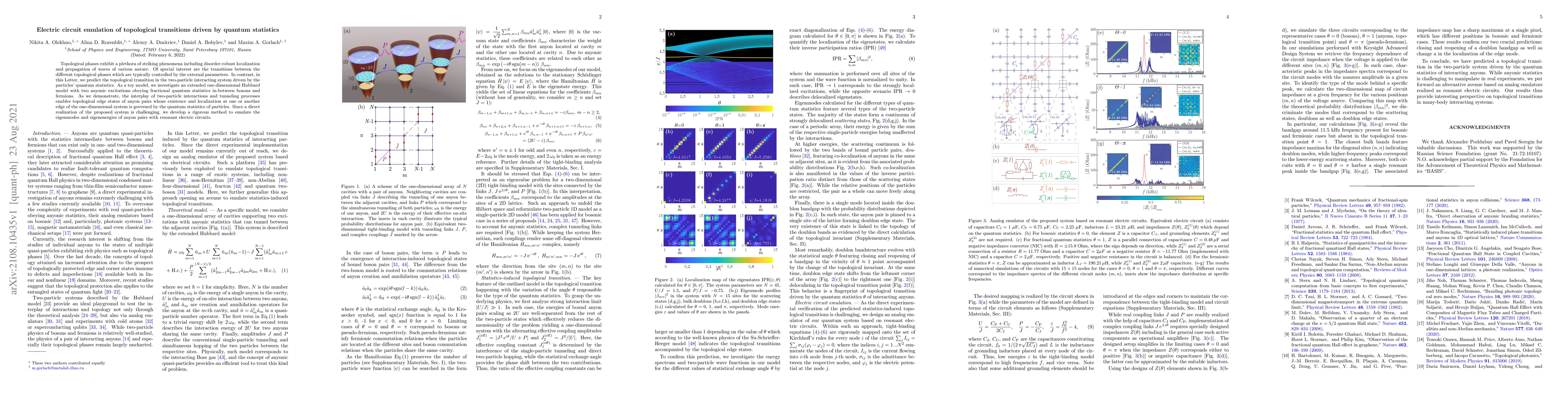 Thumbnail for Electric circuit emulation of topological transitions driven by quantum
  statistics
