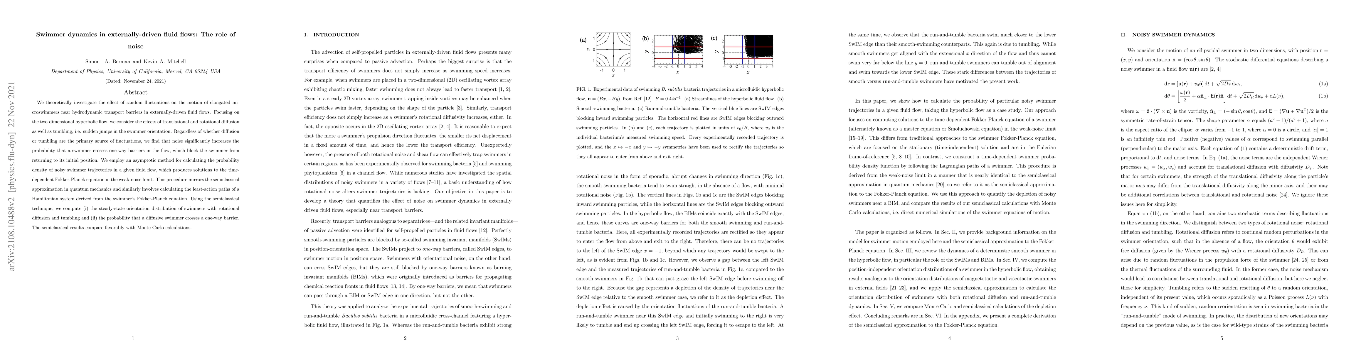 Thumbnail for Swimmer dynamics in externally-driven fluid flows: The role of noise