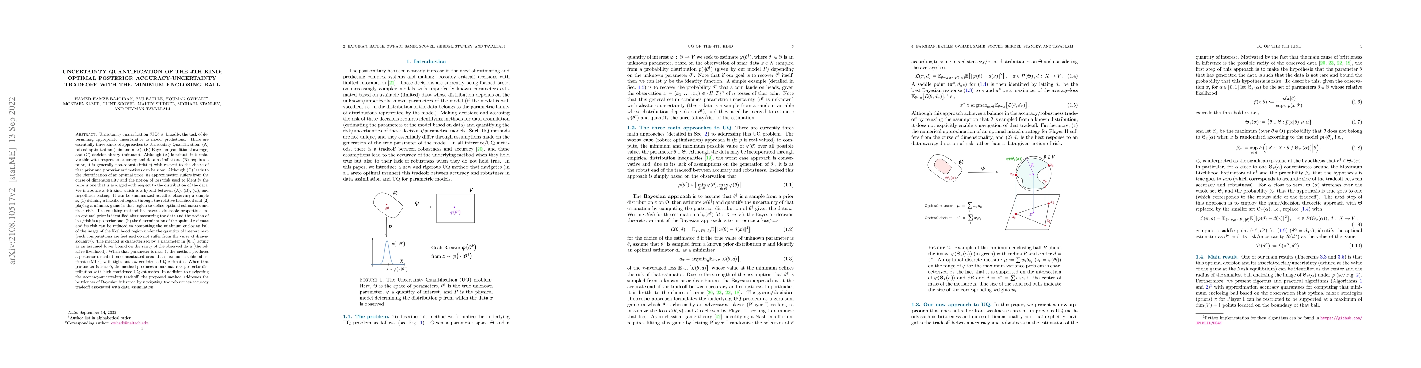 Thumbnail for Uncertainty Quantification of the 4th kind; optimal posterior
  accuracy-uncertainty tradeoff with the minimum enclosing ball
