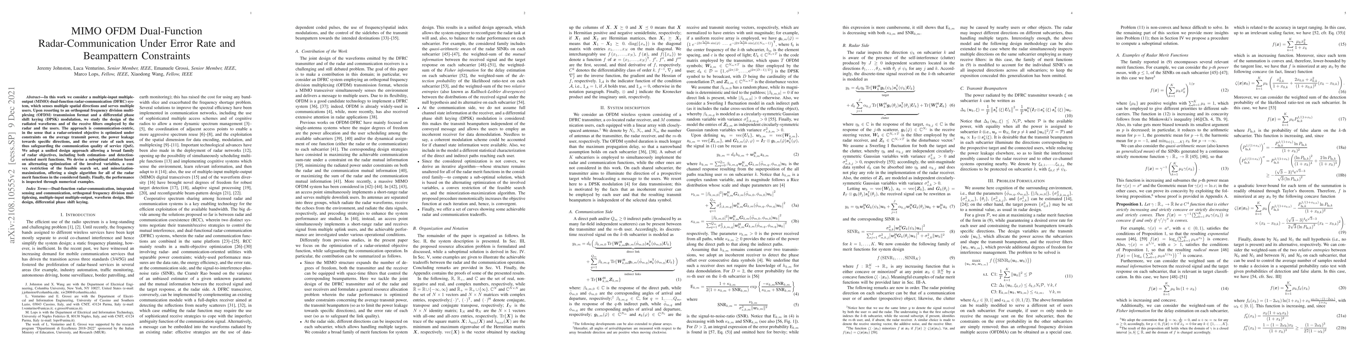 Thumbnail for MIMO OFDM Dual-Function Radar-Communication Under Error Rate and
  Beampattern Constraints