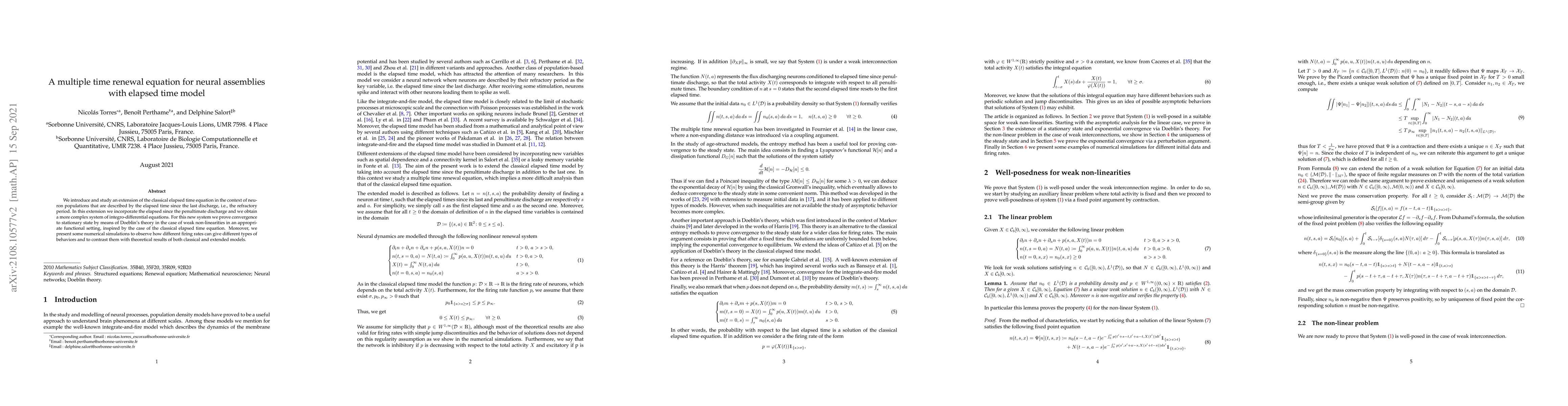 Thumbnail for A multiple time renewal equation for neural assemblies with elapsed time
  model