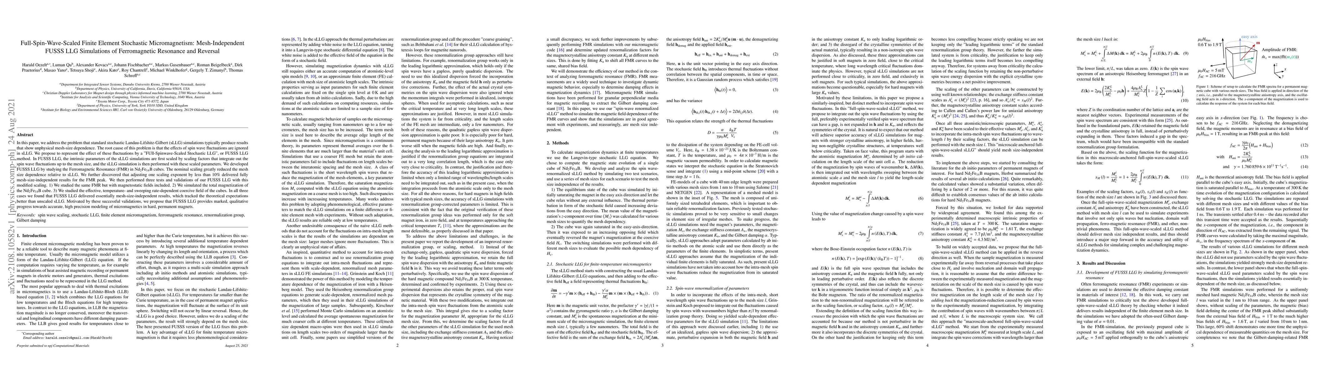 Thumbnail for Full-Spin-Wave-Scaled Finite Element Stochastic Micromagnetism:
  Mesh-Independent FUSSS LLG Simulations of Ferromagnetic Resonance and
  Reversal