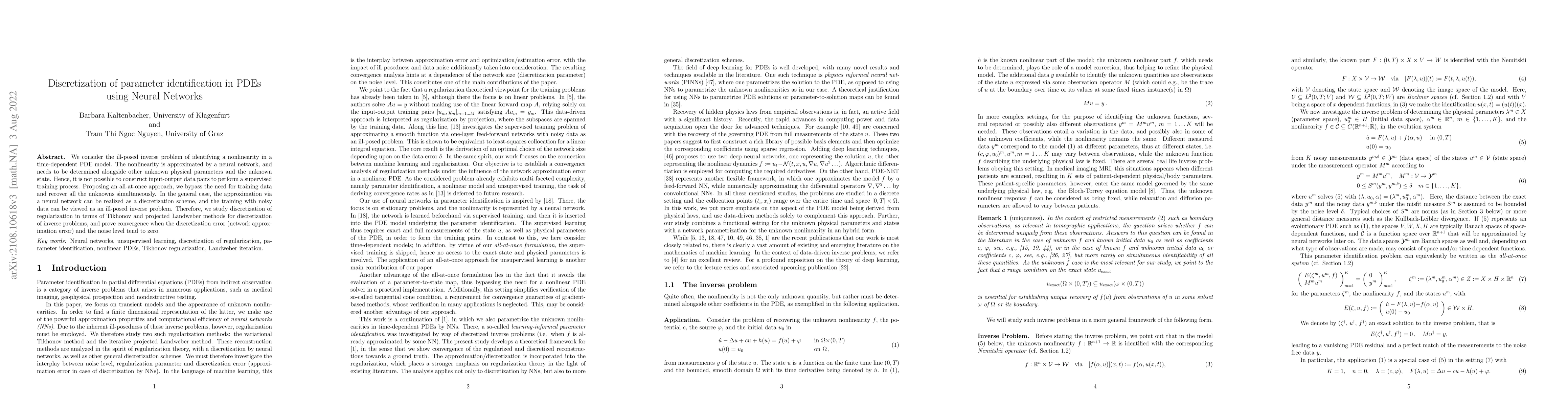 Thumbnail for Discretization of parameter identification in PDEs using Neural Networks