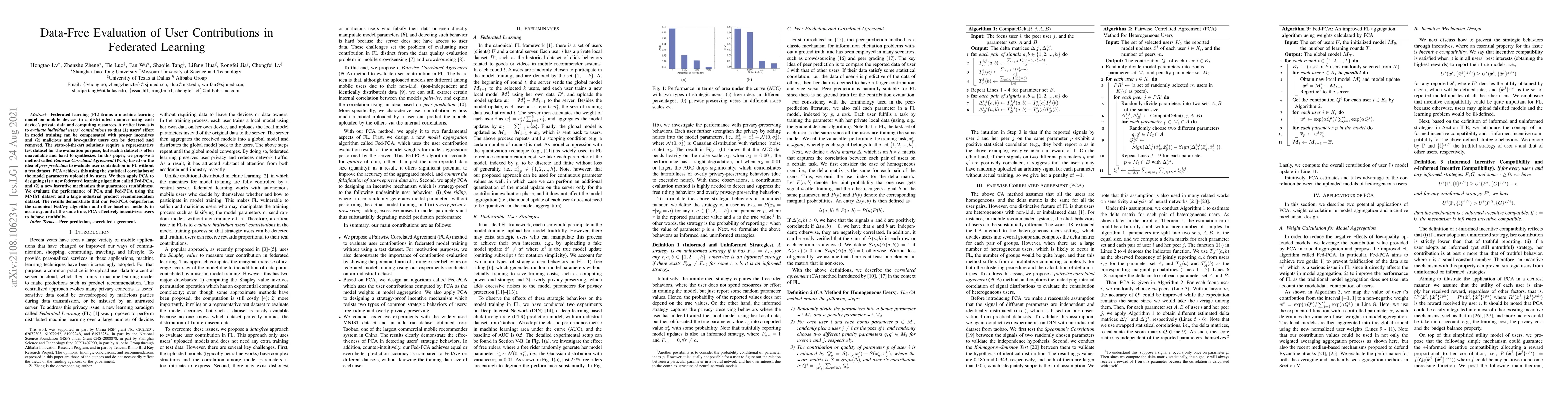 Thumbnail for Data-Free Evaluation of User Contributions in Federated Learning