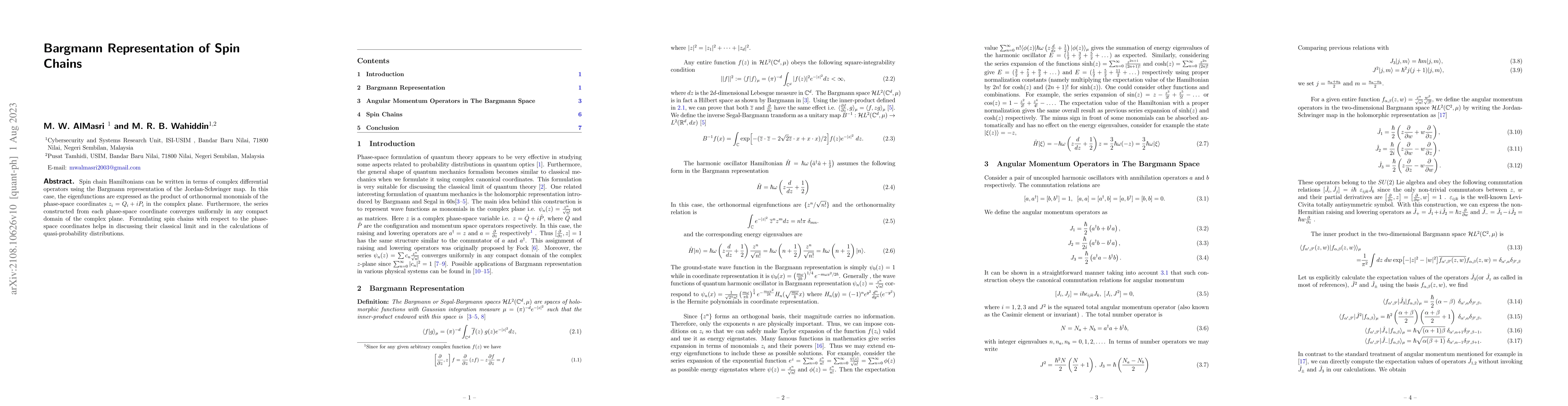 Thumbnail for Bargmann Representation of Spin Chains