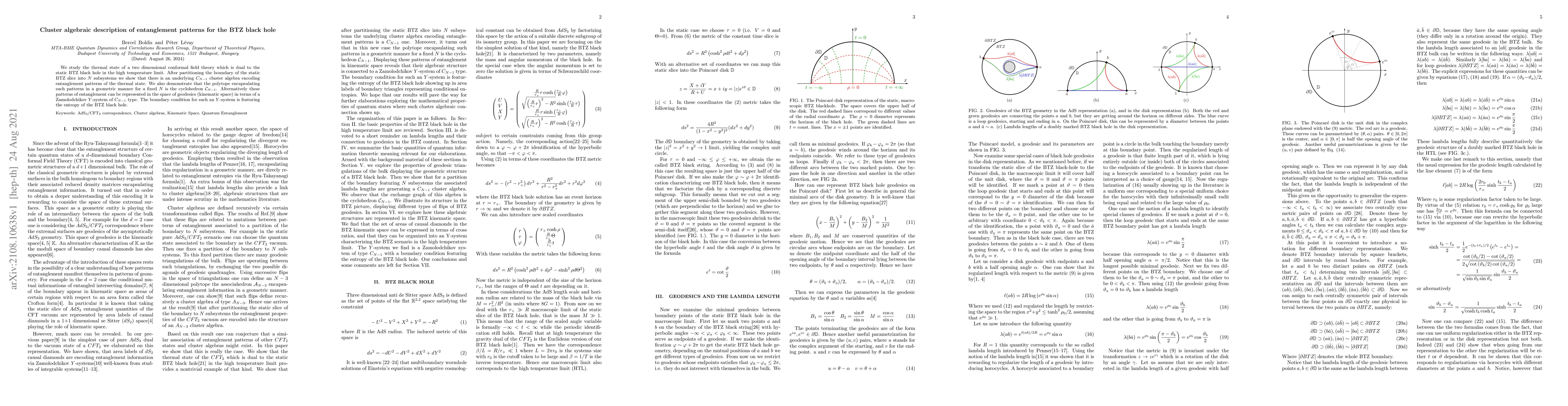 Thumbnail for Cluster algebraic description of entanglement patterns for the BTZ black
  hole