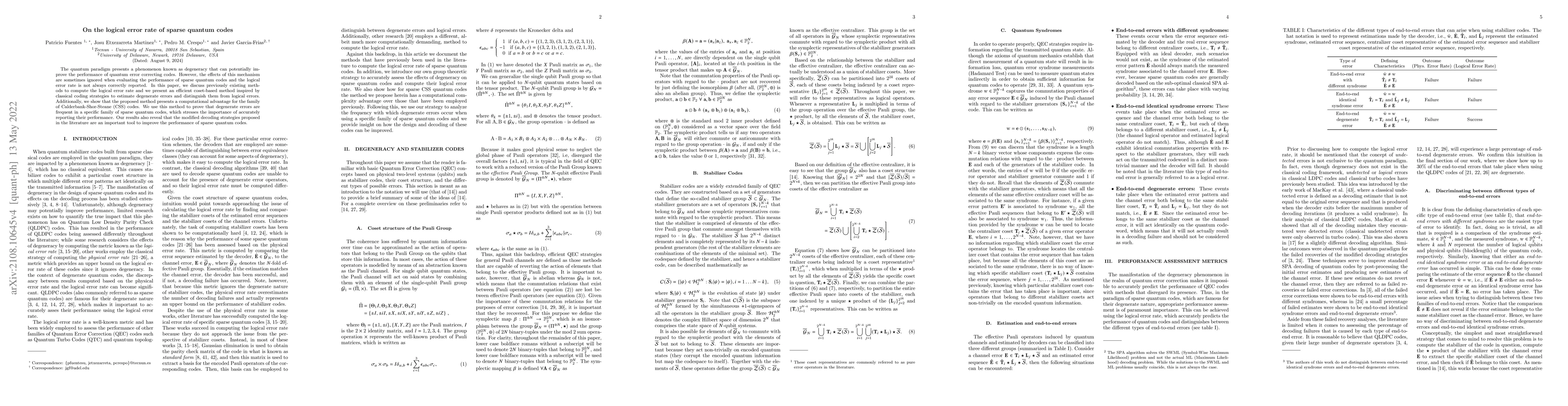 Thumbnail for On the logical error rate of sparse quantum codes
