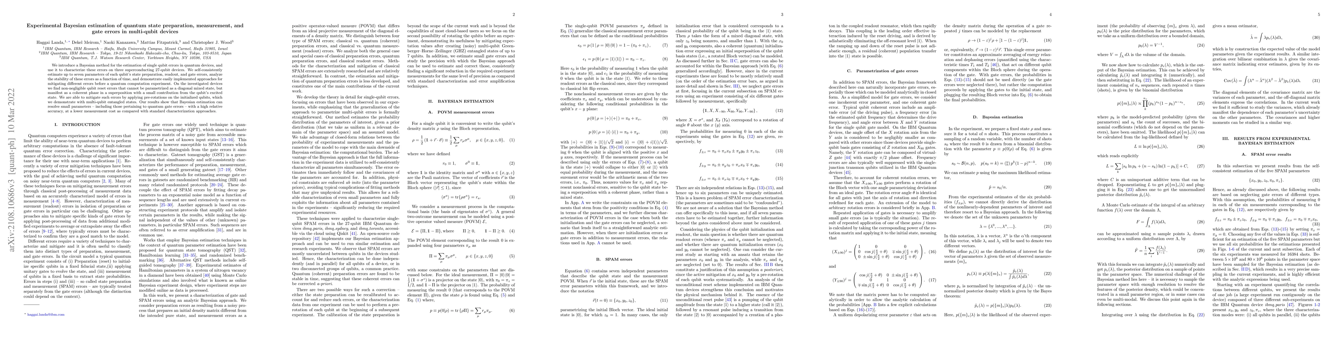 Thumbnail for Experimental Bayesian estimation of quantum state preparation,
  measurement, and gate errors in multi-qubit devices