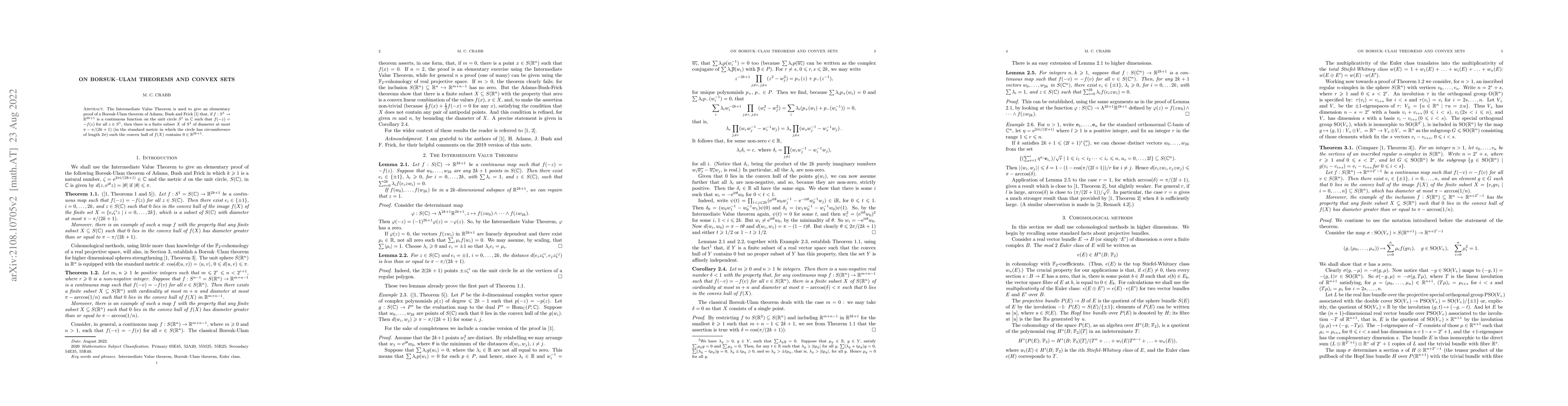 Thumbnail for On Borsuk-Ulam theorems and convex sets