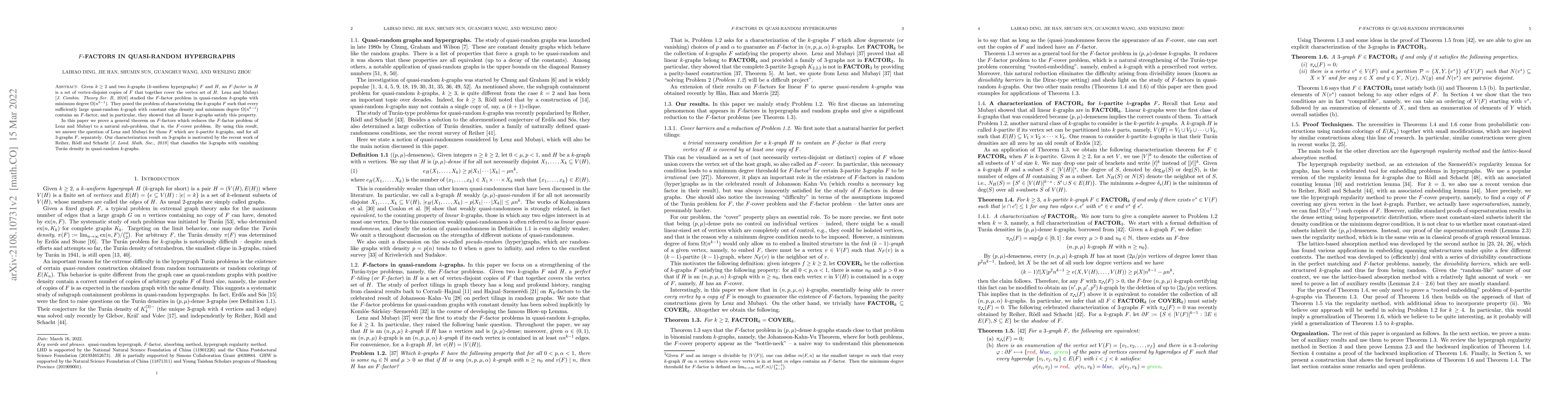 Thumbnail for $F$-factors in Quasi-random Hypergraphs