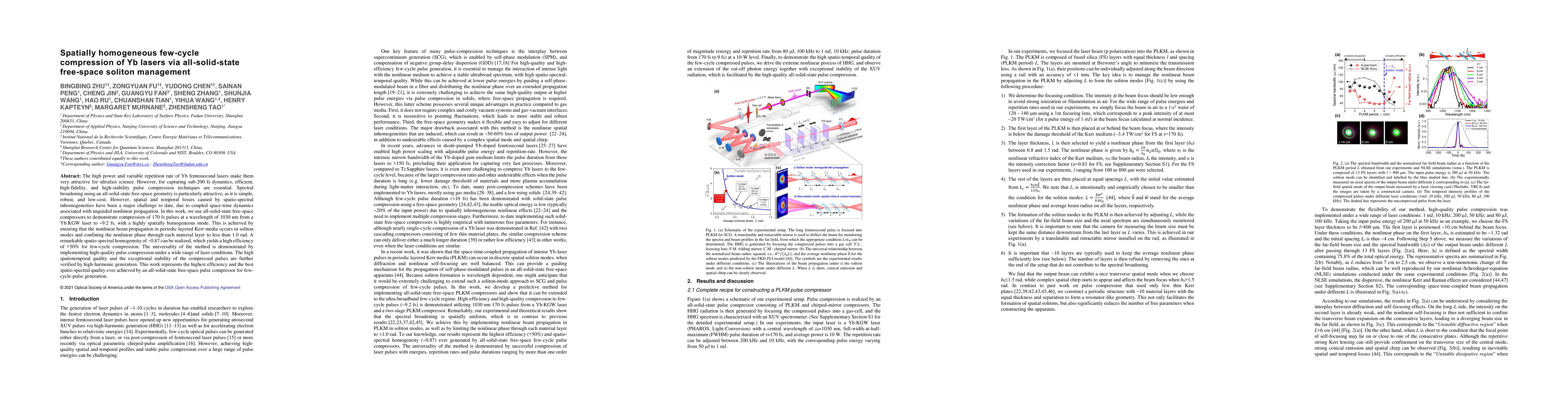 Thumbnail for Spatially homogeneous few-cycle compression of Yb lasers via
  all-solid-state free-space soliton management