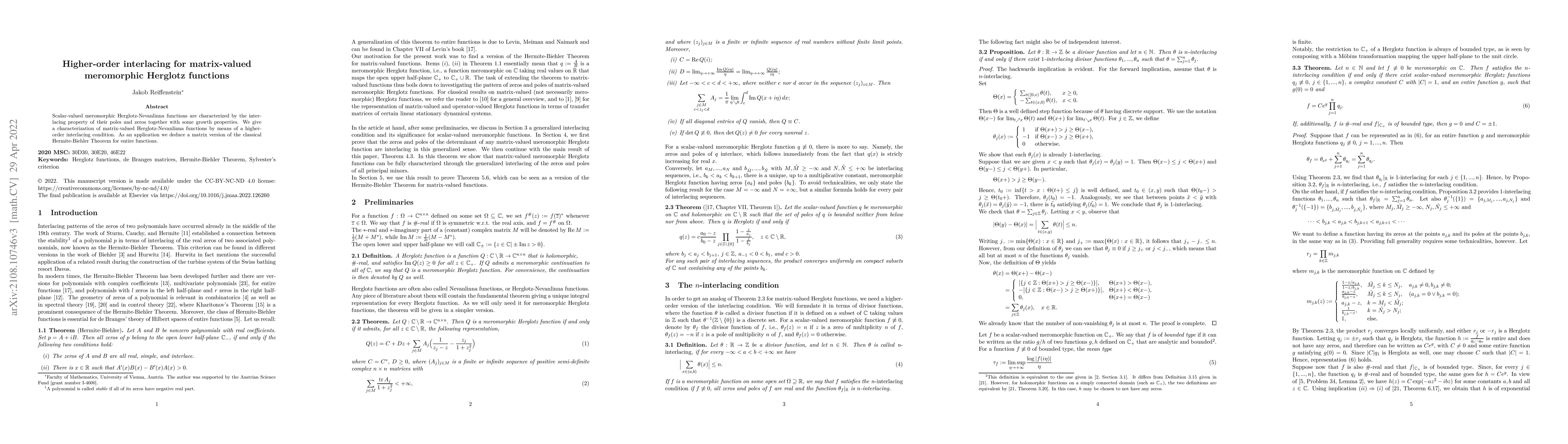 Thumbnail for Higher-order interlacing for matrix-valued meromorphic Herglotz
  functions