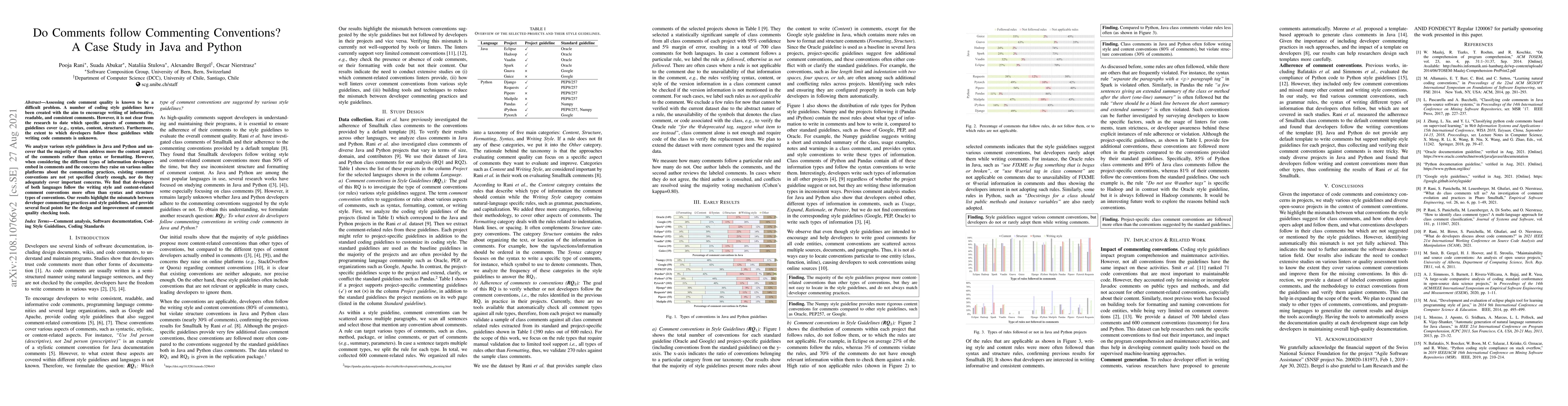 Thumbnail for Do Comments follow Commenting Conventions? A Case Study in Java and
  Python