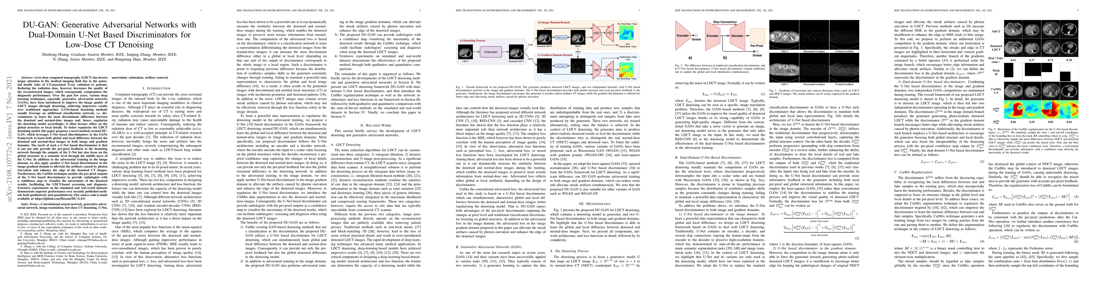 Thumbnail for DU-GAN: Generative Adversarial Networks with Dual-Domain U-Net Based
  Discriminators for Low-Dose CT Denoising