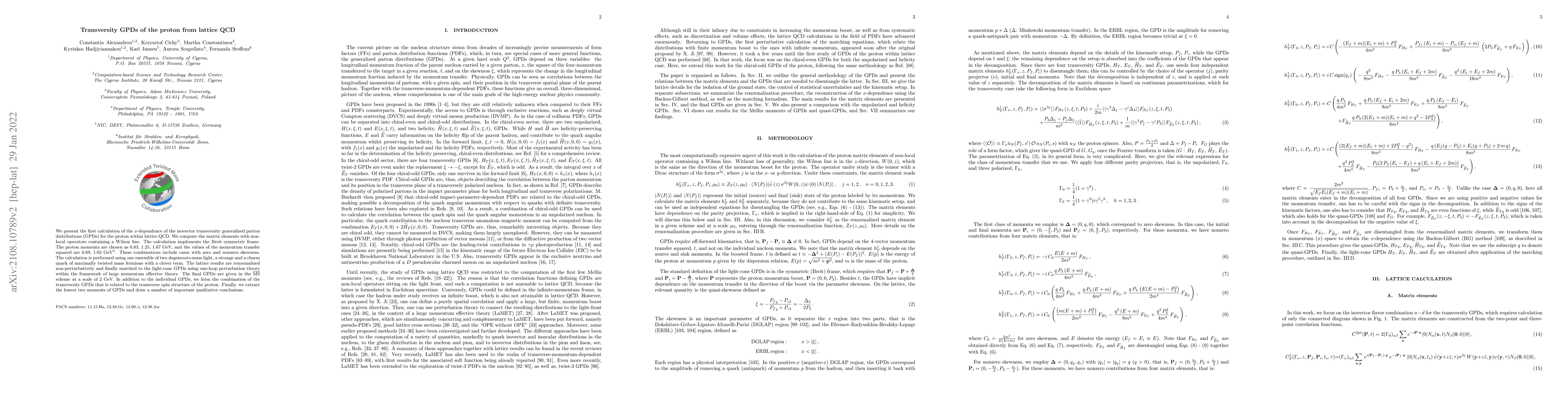 Thumbnail for Transversity GPDs of the proton from lattice QCD
