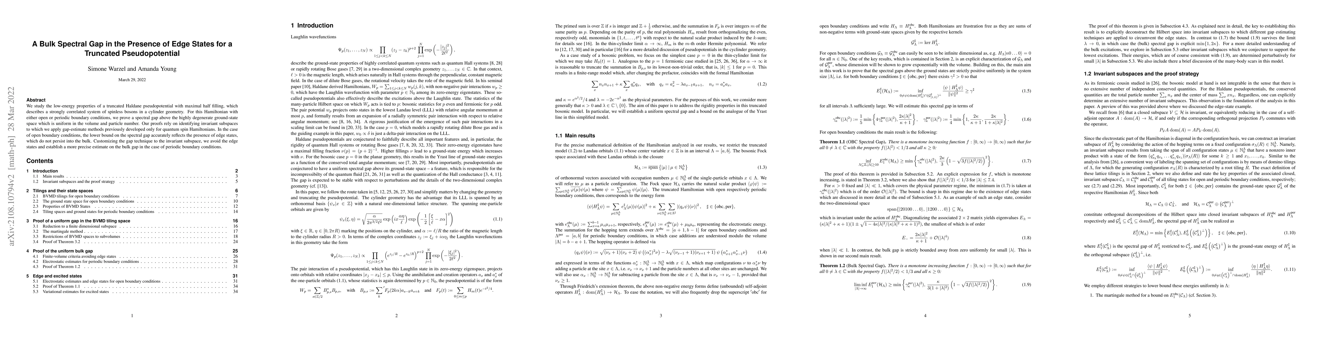 Thumbnail for A Bulk Spectral Gap in the Presence of Edge States for a Truncated
  Pseudopotential
