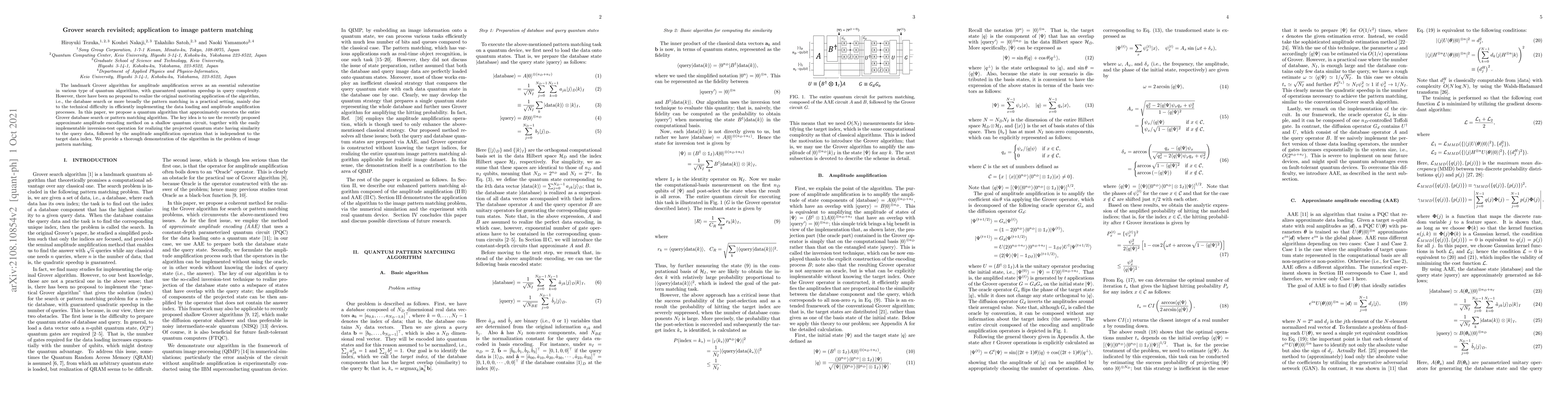 Thumbnail for Grover search revisited; application to image pattern matching