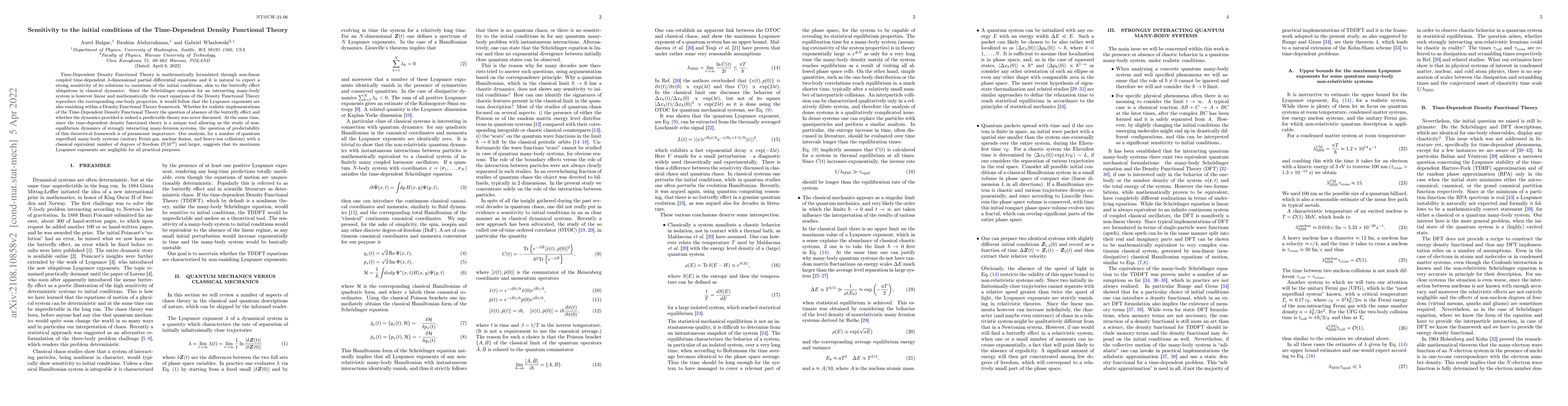 Thumbnail for Sensitivity to the initial conditions of the Time-Dependent Density
  Functional Theory
