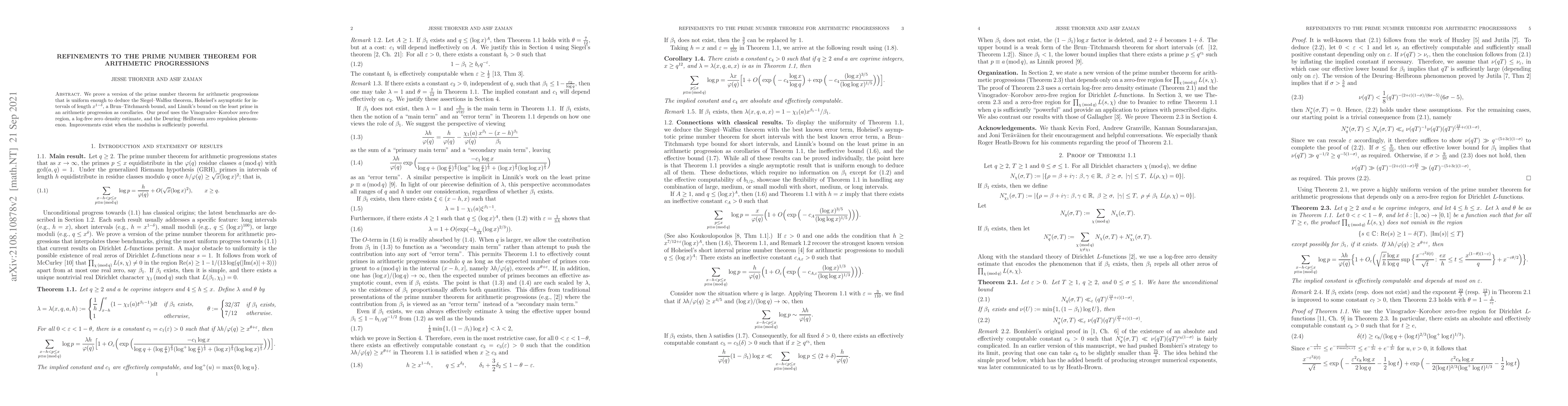 Thumbnail for Refinements to the prime number theorem for arithmetic progressions