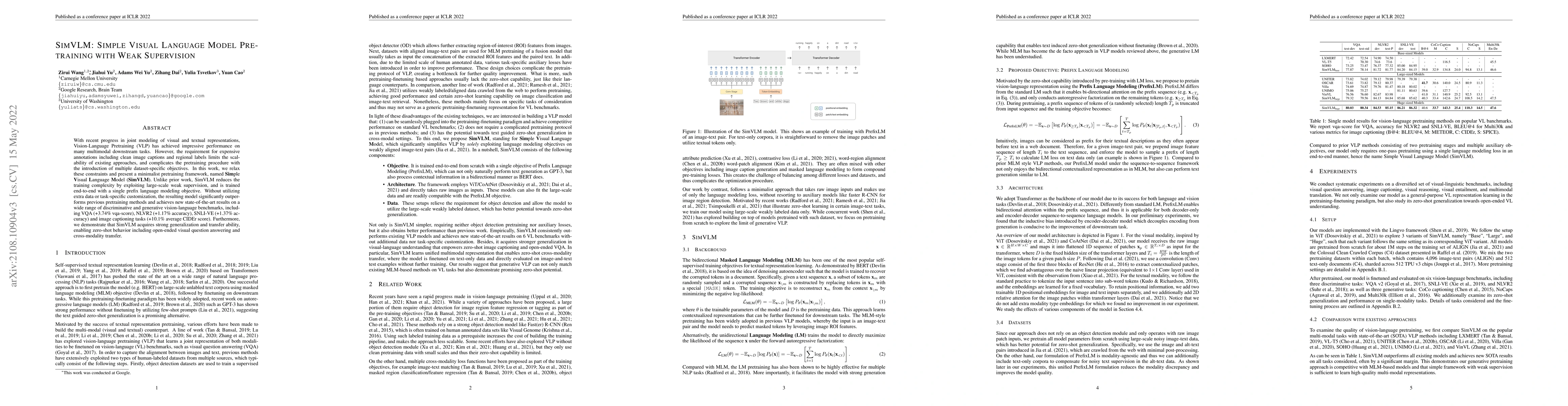 Thumbnail for SimVLM: Simple Visual Language Model Pretraining with Weak Supervision