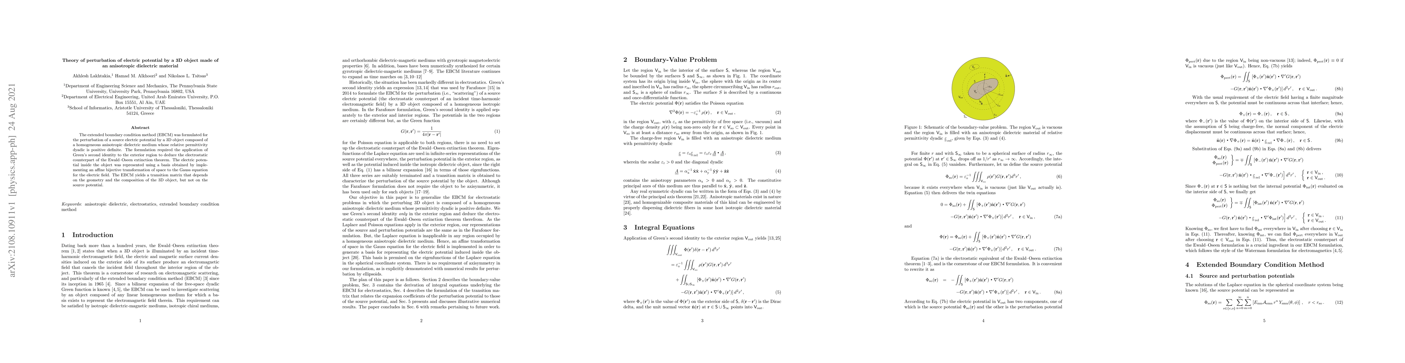 Thumbnail for Theory of perturbation of electric potential by a 3D object made of an
  anisotropic dielectric material