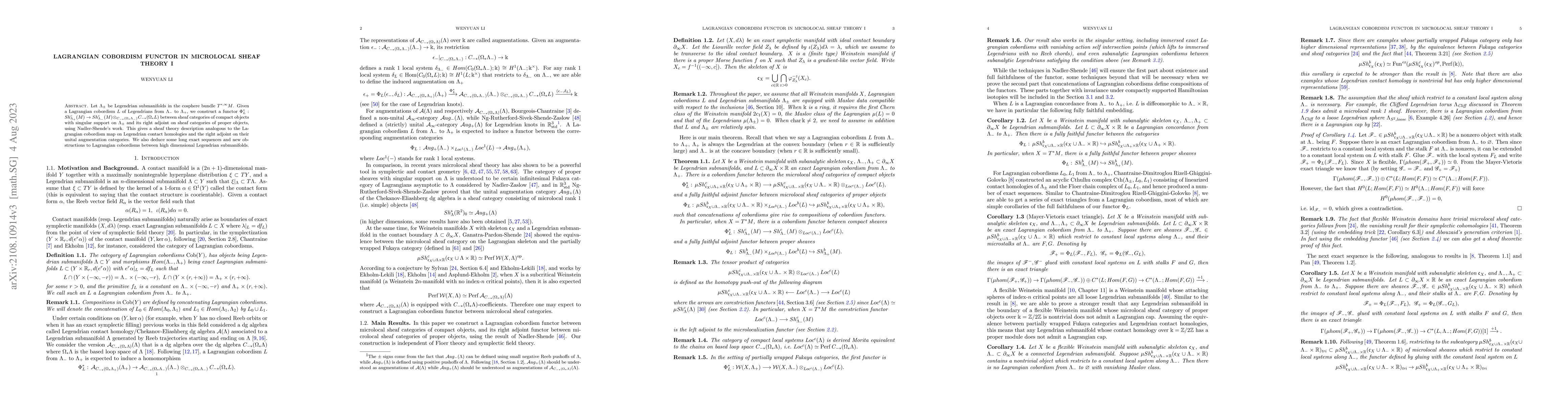 Thumbnail for Lagrangian cobordism functor in microlocal sheaf theory I