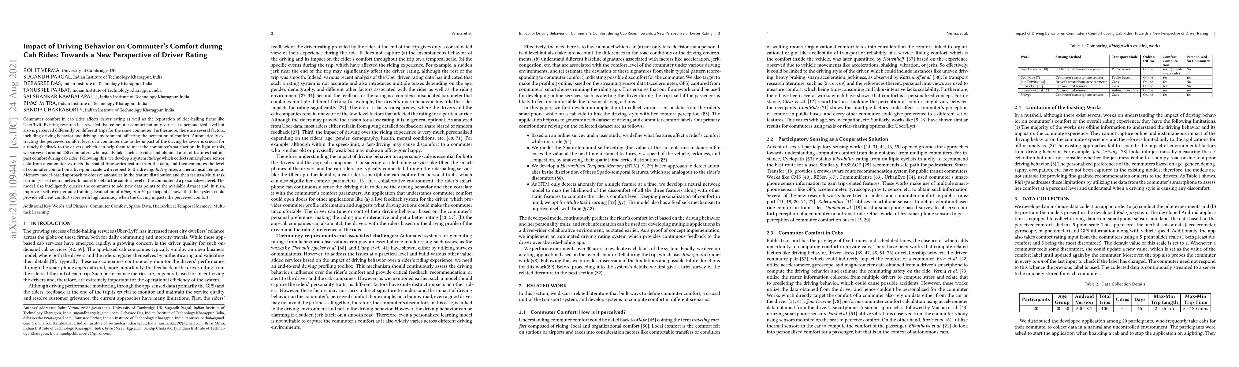 Thumbnail for Impact of Driving Behavior on Commuter's Comfort during Cab Rides:
  Towards a New Perspective of Driver Rating