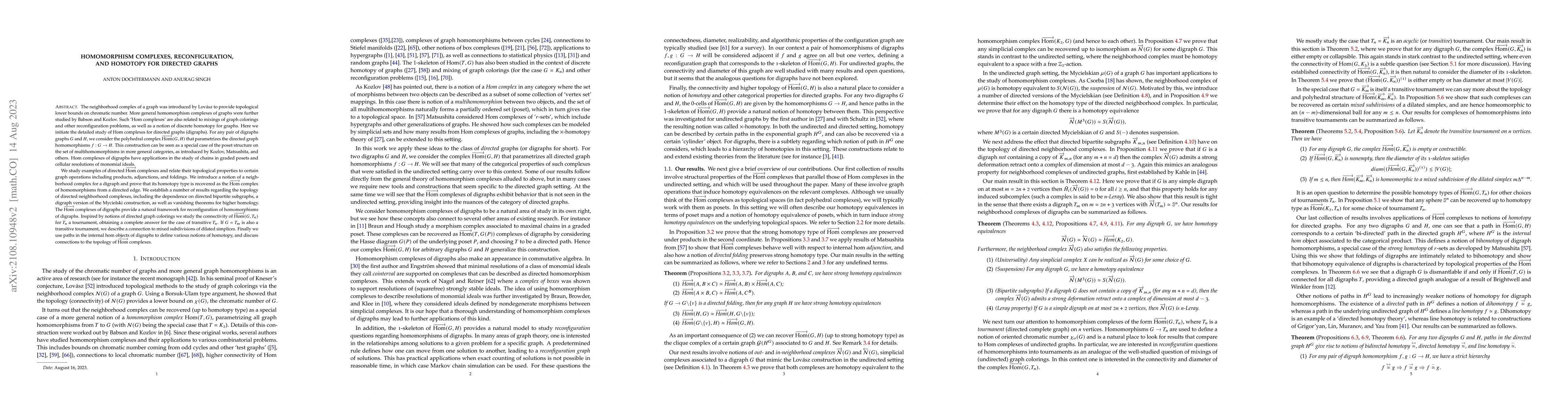 Thumbnail for Homomorphism complexes, reconfiguration, and homotopy for directed
  graphs