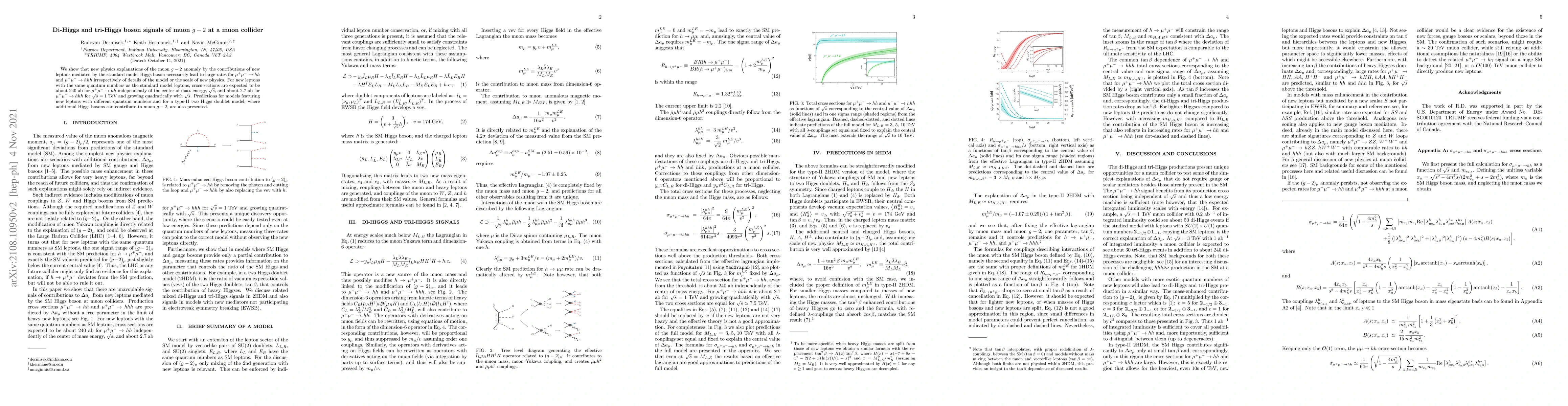 Thumbnail for Di-Higgs and tri-Higgs boson signals of muon $g-2$ at a muon collider