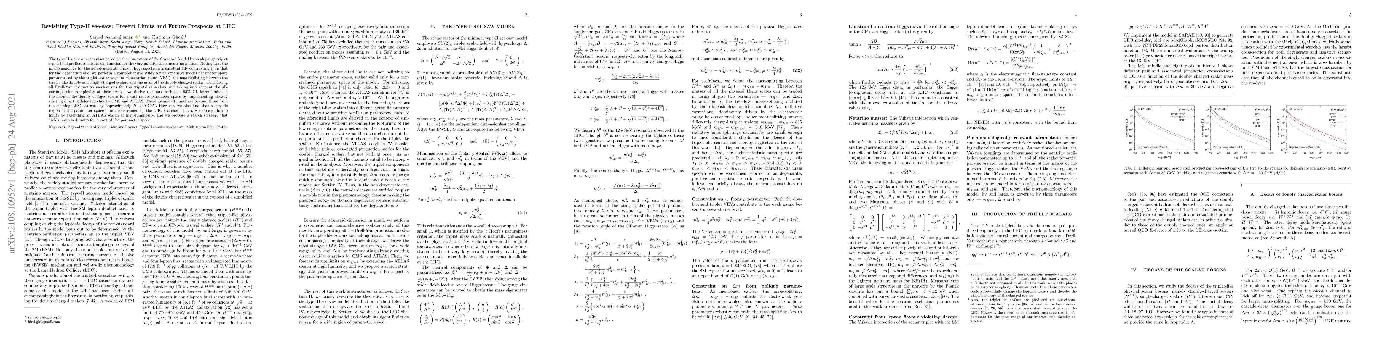 Thumbnail for Revisiting Type-II see-saw: Present Limits and Future Prospects at LHC