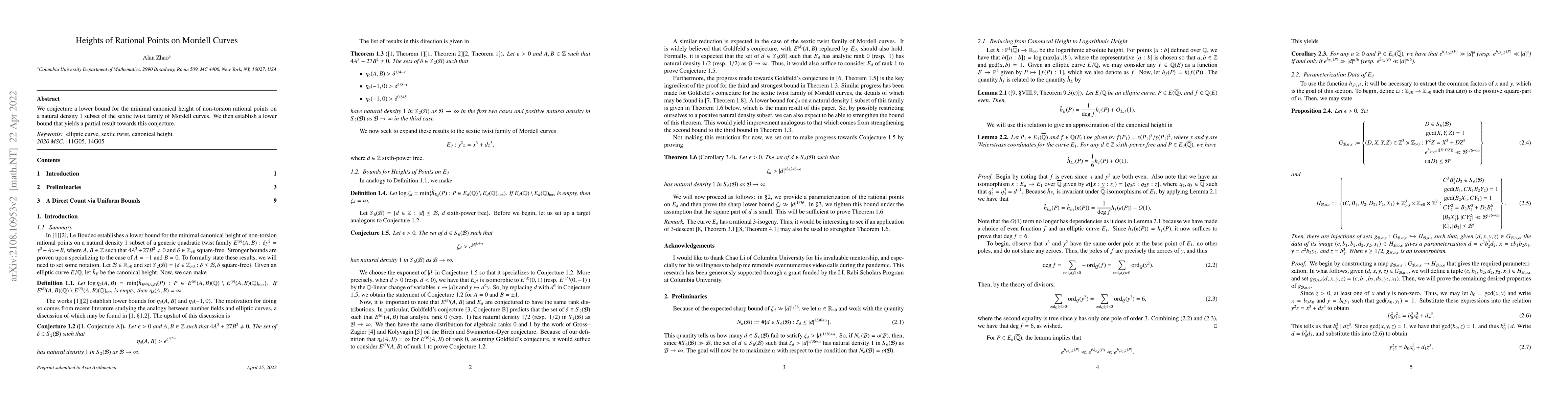 Thumbnail for Heights of Rational Points on Mordell Curves