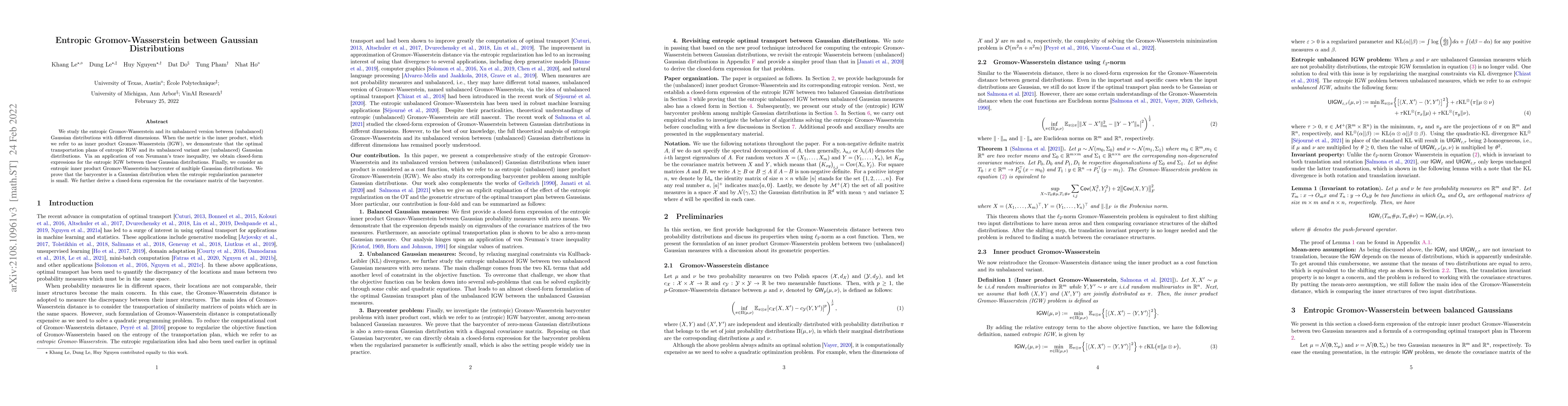 Thumbnail for Entropic Gromov-Wasserstein between Gaussian Distributions