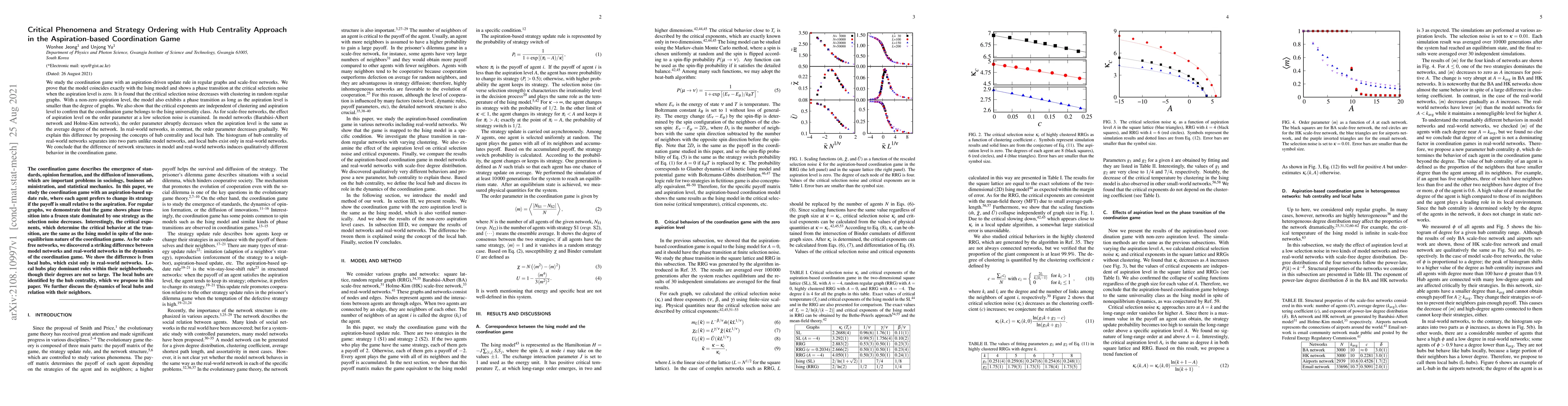 Thumbnail for Critical Phenomena and Strategy Ordering with Hub Centrality Approach in
  the Aspiration-based Coordination Game