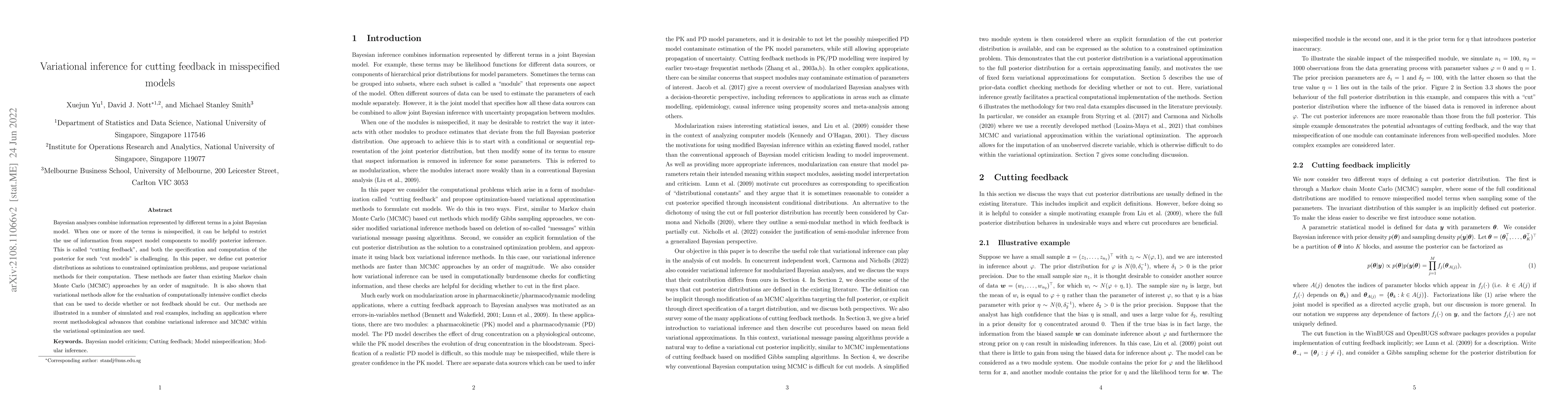 Thumbnail for Variational inference for cutting feedback in misspecified models
