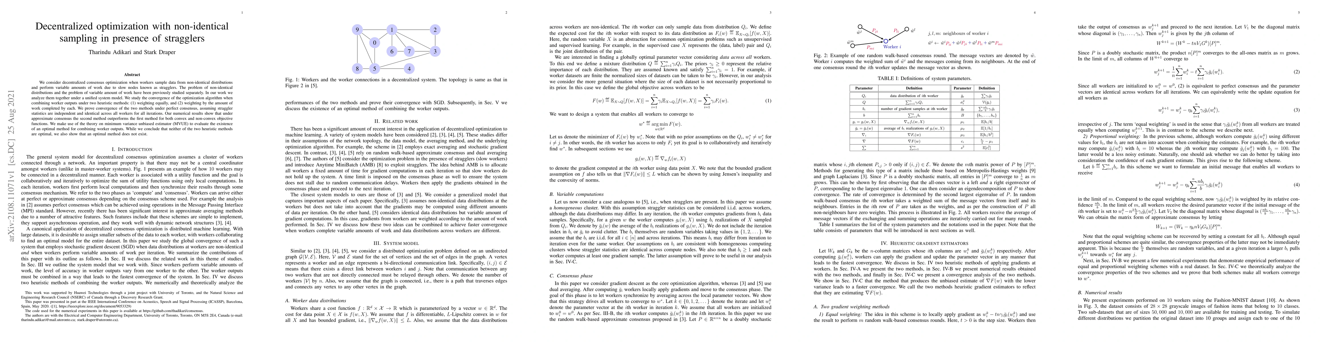 Thumbnail for Decentralized optimization with non-identical sampling in presence of
  stragglers