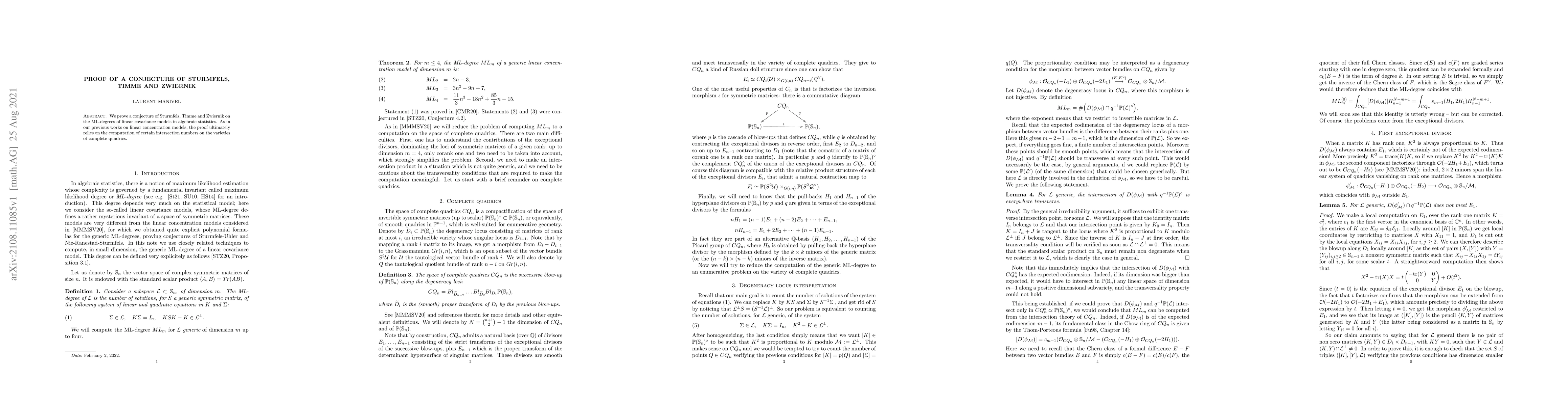 Thumbnail for Proof of a conjecture of Sturmfels, Timme and Zwiernik