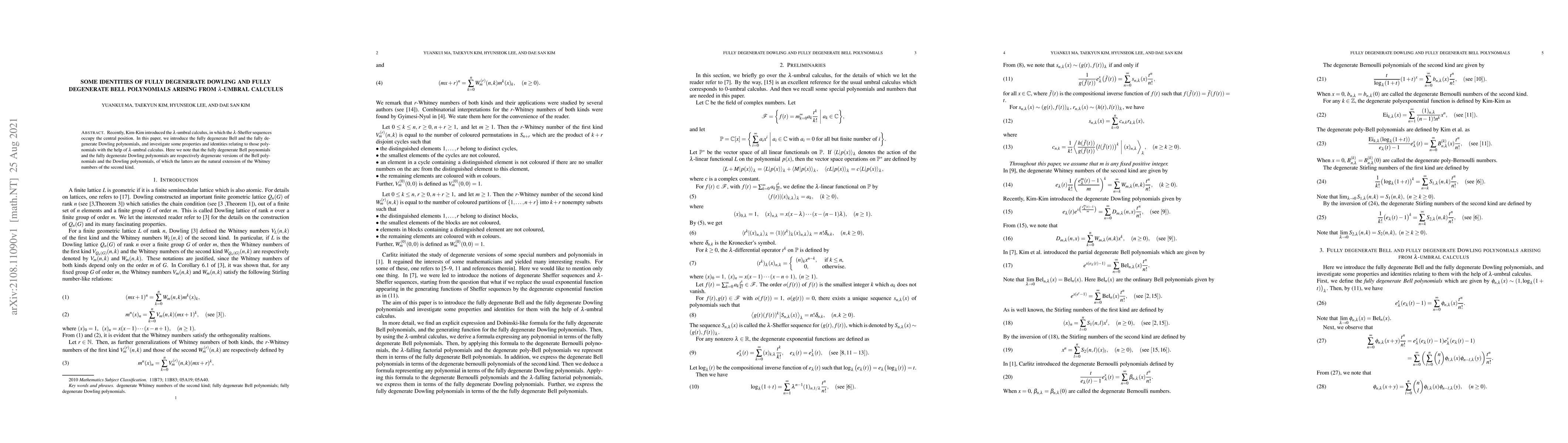Thumbnail for Some identities of fully degenerate Dowling and fully degenerate Bell
  polynomials arising from lambda-umbral calculus
