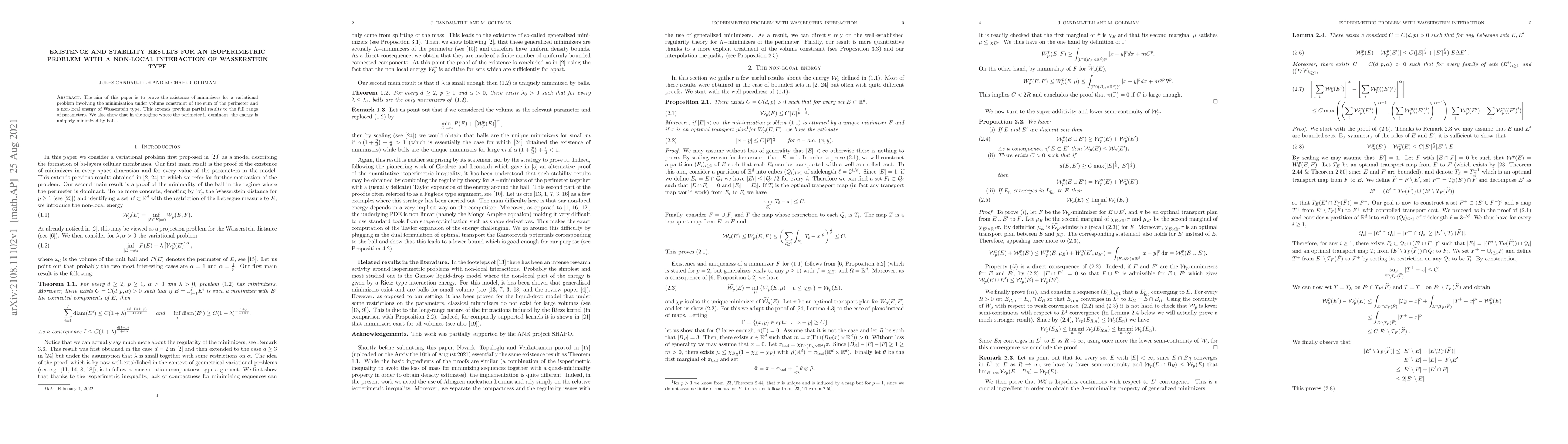 Thumbnail for Existence and stability results for an isoperimetric problem with a
  non-local interaction of Wasserstein type