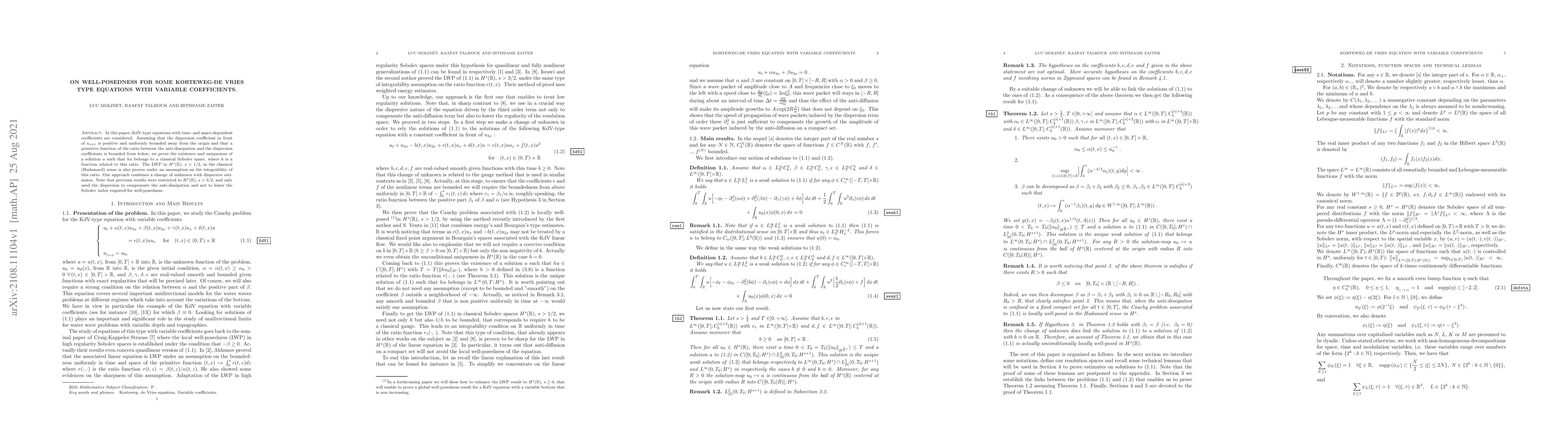 Thumbnail for On well-posedness for some Korteweg-De Vries type equations with
  variable coefficients