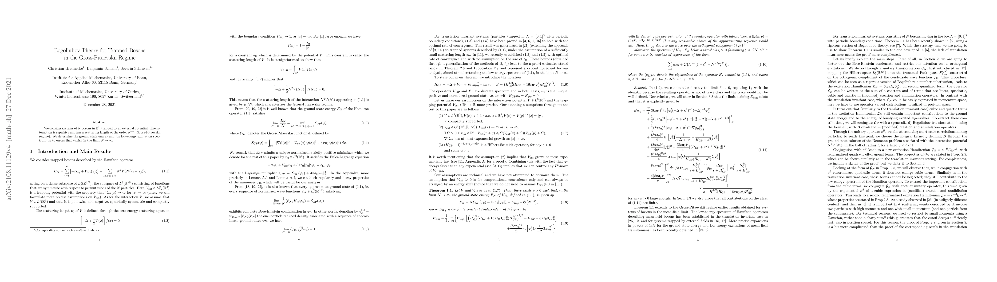 Thumbnail for Bogoliubov Theory for Trapped Bosons in the Gross-Pitaevskii Regime