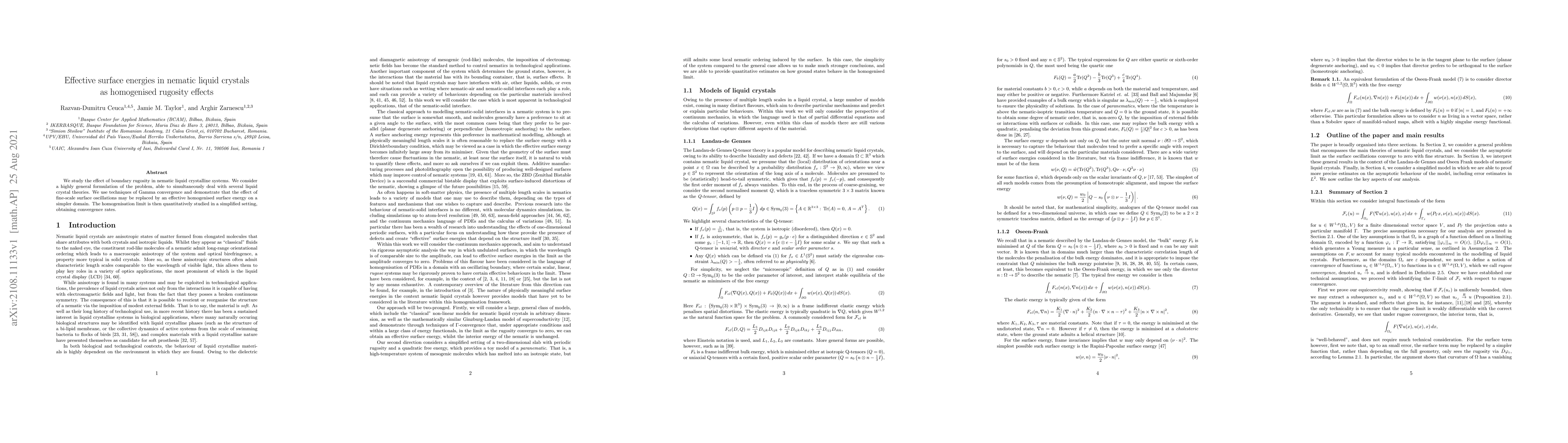Thumbnail for Effective surface energies in nematic liquid crystals as homogenised
  rugosity effects